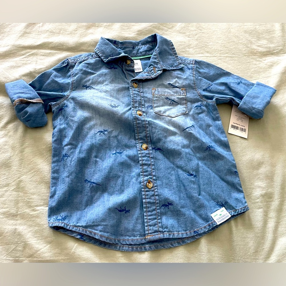 Carter’s, Baby Boy Denim Dinosaur Shirt, 24 Months
